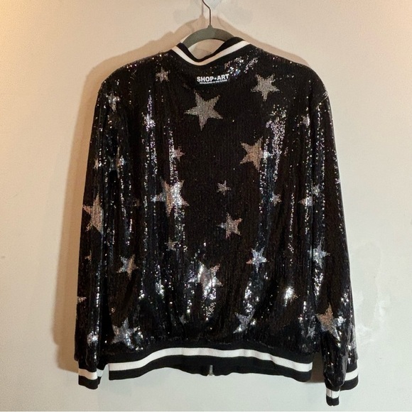 SHOP-ART Sz M Oversized Sequinned Zipper Lined Pockets Bomber Style Jacket - Picture 6 of 10